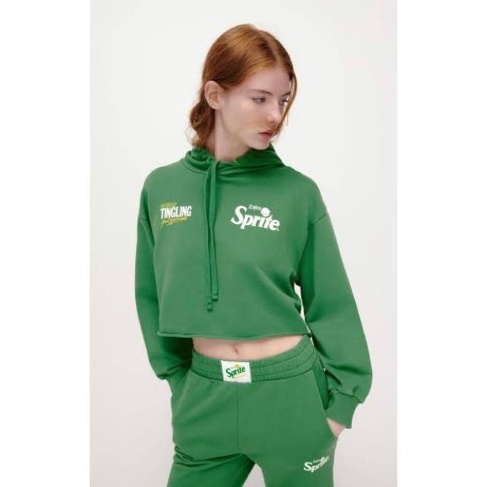 Zara Green Cropped Hoodie with White Sprite Logo